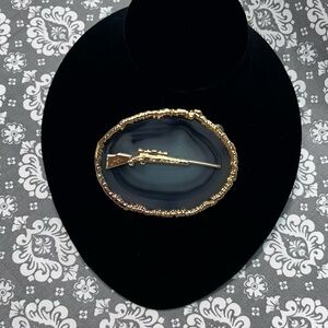 One of a Kind Unique Agate and Gold Belt Buckle Vintage New